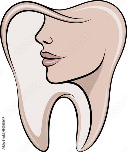 Tooth with womans face vector illustration for dental clinic logo isolated on white background