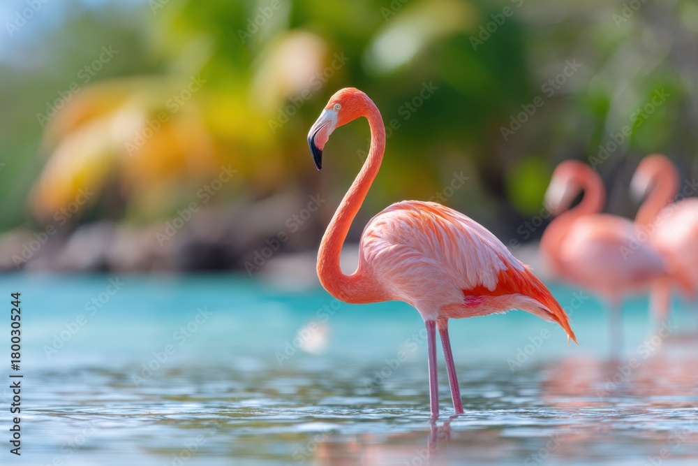 Fototapeta premium Graceful flamingo in tropical waters