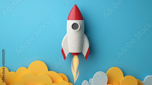 An abstract rocket soaring upward, symbolizing business growth, progress, and success, with dynamic lines and vibrant colors conveying ambition and forward momentum.