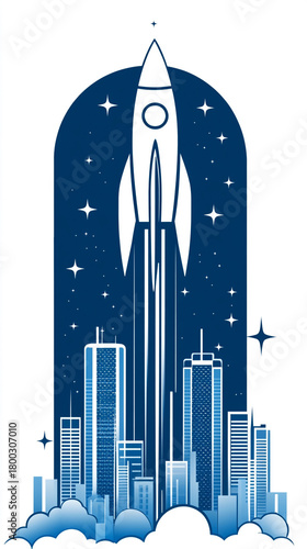 An abstract rocket soaring upward, symbolizing business growth, progress, and success, with dynamic lines and vibrant colors conveying ambition and forward momentum.