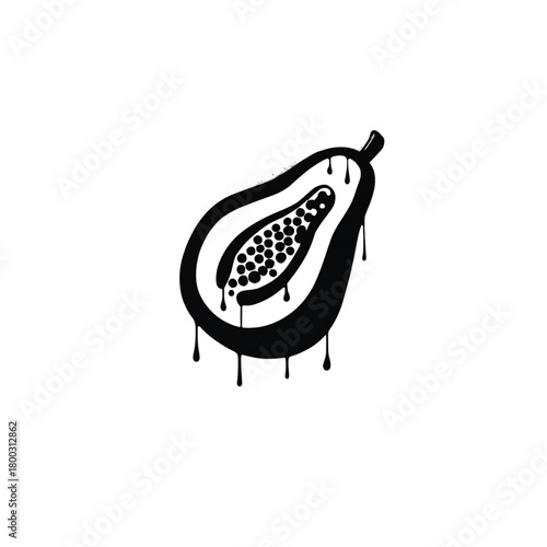 Bold papaya fruit dripping with juice, a fresh and vibrant tropical snack, perfect for healthy eating and summer vibes, originally a scalable graphic