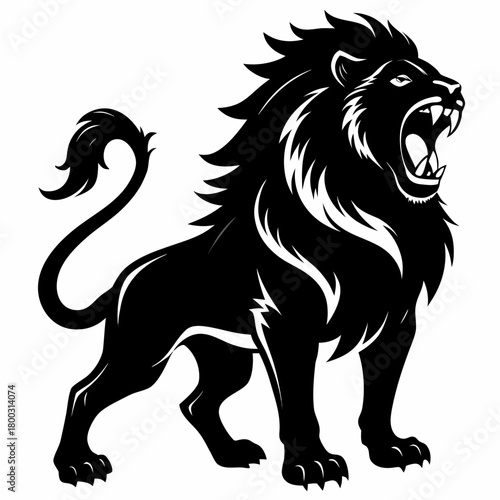 Black silhouette vector of a roaring lion Vector