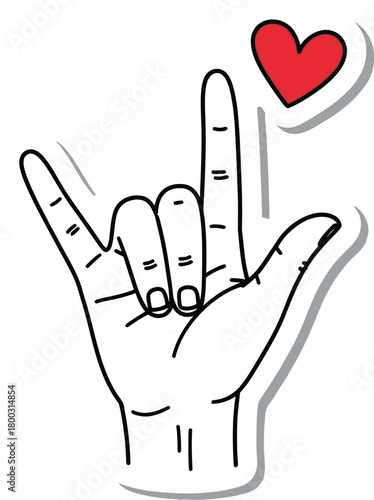 I love you hand sign doodle sticker representing affection and sign language.