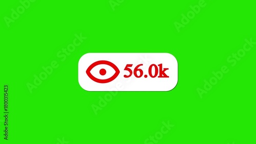 Social media view count animation on green background. 4k video