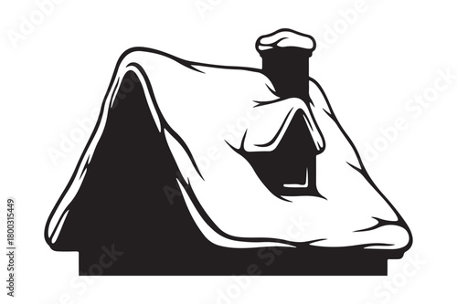 Snow covered house roof with chimney illustration