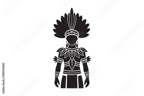 Silhouette of a person in traditional indigenous headdress and attire