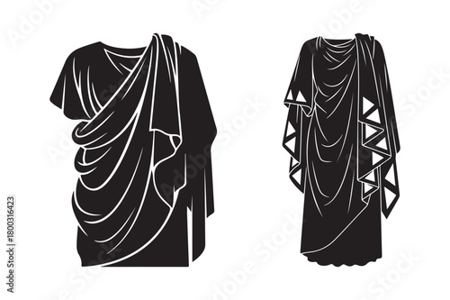 Ancient roman togas and tunics depicted in black and white silhouette