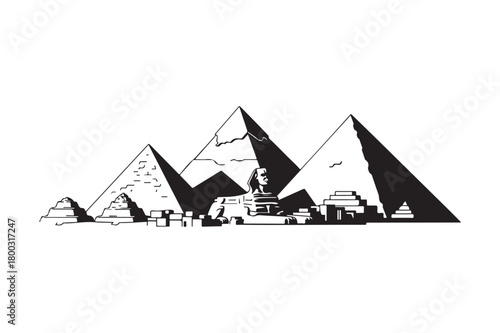 Iconic egyptian pyramids silhouette with ancient structures