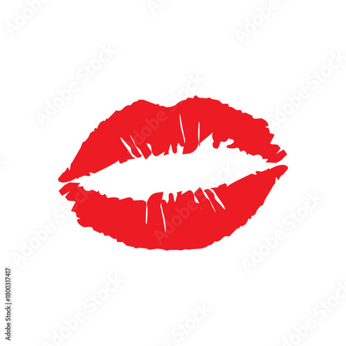 red lipstick kiss mark on a clean white background for beauty and cosmetic themes. Vector