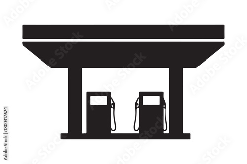 Black silhouette of a gas station with two pumps