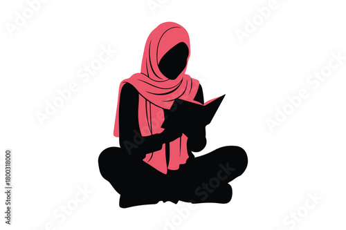 Silhouette of a woman in a hijab reading a book