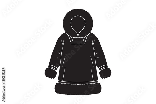 Black silhouette of a traditional inuit parka with fur trim
