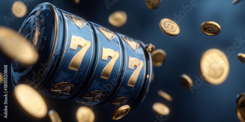 Fototapeta Naklejka Na Ścianę i Meble -  A slot machine with three reels and the number seven on it