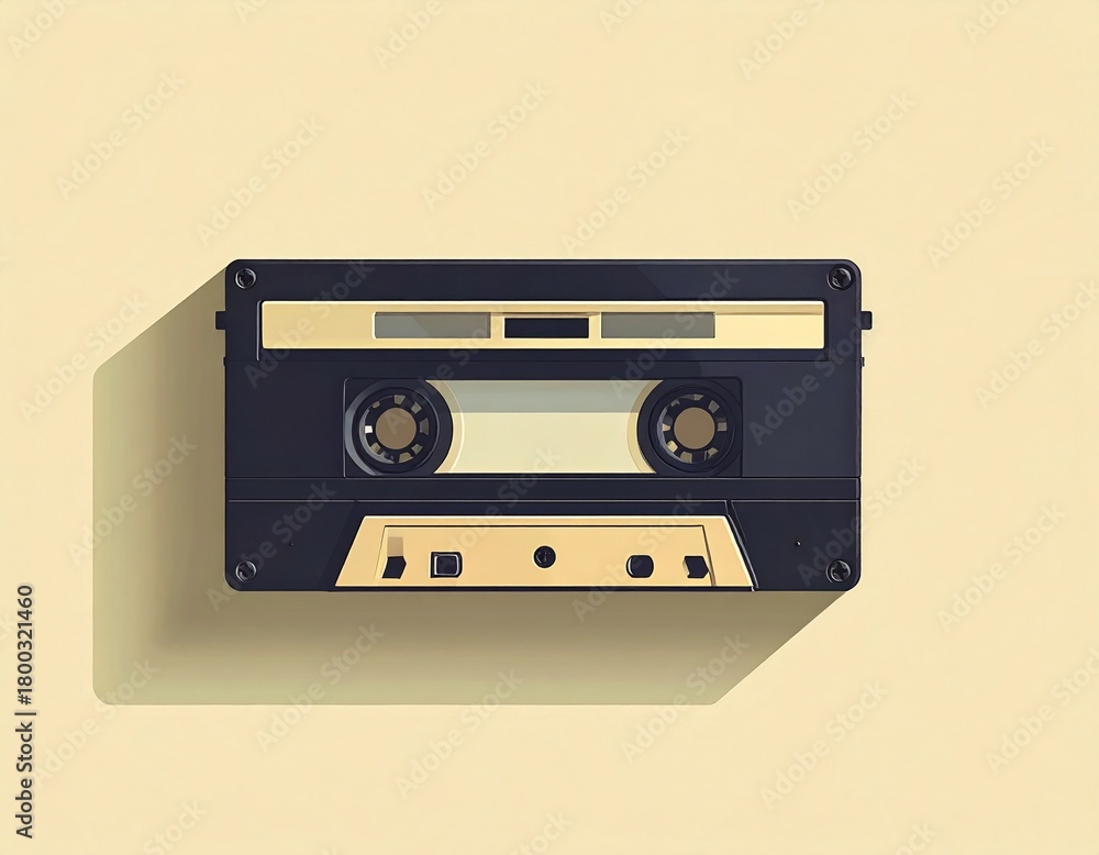 Obraz premium Vintage audiocassette in close view, detailed look at classic analog music tape for retro, nostalgia and old audio technology themes.
