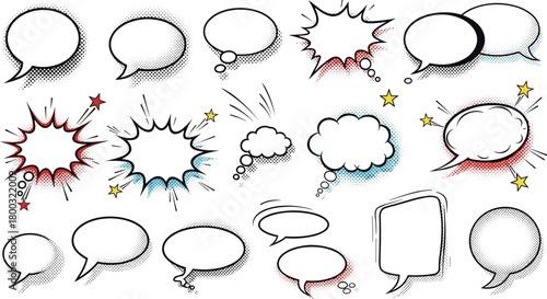 Collection of comic book speech bubbles and thought clouds