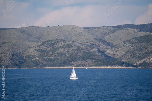 Isolated sailboat on the Adriatric Sea off the coast of Croatia