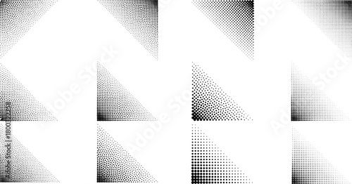 Collection of eight black and white triangle halftone patterns