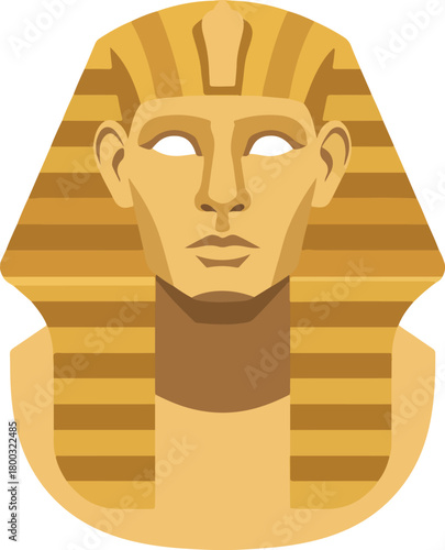 Pharaoh's golden mask illustration, ancient egypt symbol of royalty, king tutankhamun's iconic burial artifact vector art and history