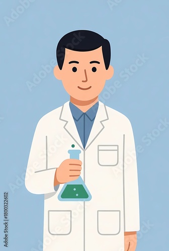 Illustration of a chemist working with a flask