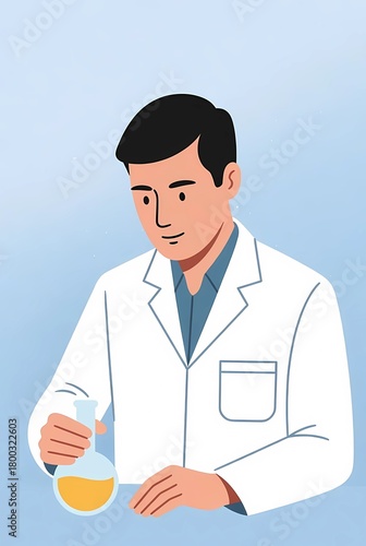 Illustration of a chemist working with a flask