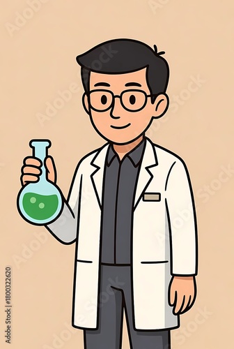 Illustration of a chemist working with a flask