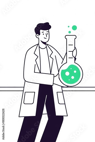 Illustration of a chemist working with a flask