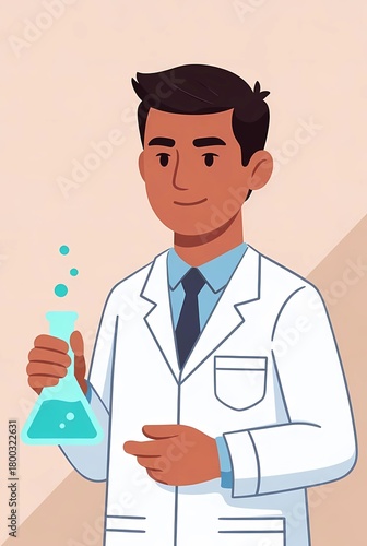 Illustration of a chemist working with a flask