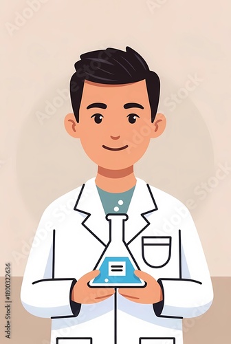 Illustration of a chemist working with a flask