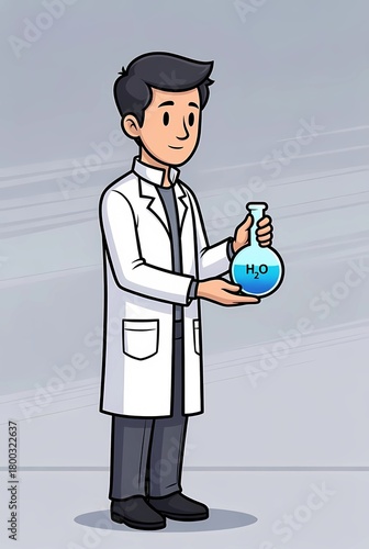 Illustration of a chemist working with a flask