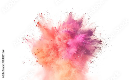 Vibrant orange pink dust powder explosion effect isolated PNG cutout, transparent background. Fun, colorful, dynamic mushroom blast, celebration, party, festival graphic element