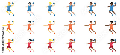 Set of Stylized Volleyball Player Figures in Attack/Spike Pose