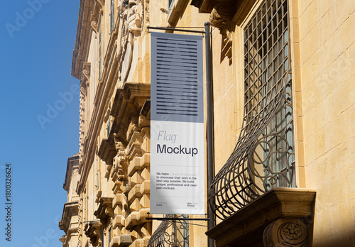 Attached to Metal Pole Vertical Flag Mockup