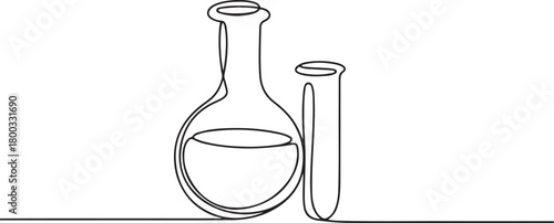One Line Drawing of Chemistry Flask and Test Tube. one line Icon drawing with white background