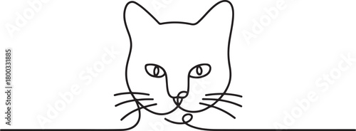 One Line Drawing of a Cat Head Silhouette. one line Icon drawing with white background