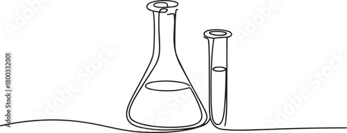 One Line Drawing of Chemistry Flask and Test Tube. one line Icon drawing with white background