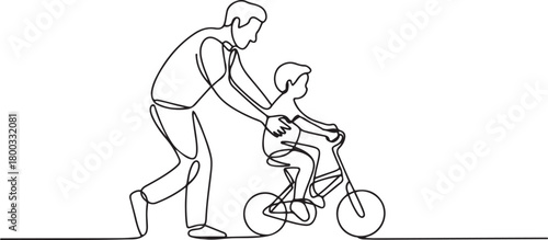 Continuous Line Drawing of a Father Teaching a Child to Ride a Bike. one line Icon drawing with white background