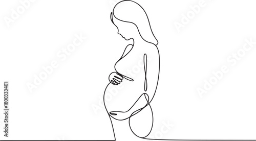 Hand Drawn Silhouette of a Pregnant Woman in Single Line Art. one line Icon drawing with white background