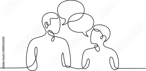 Continuous Line Drawing Two People Connected Speech Bubbles. one line Icon drawing with white background