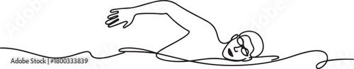 One Line Drawing of a Man Swimming Freestyle. one line Icon drawing with white background