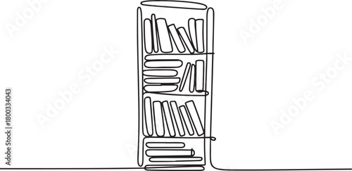 One Continuous Line Drawing of a Bookshelf Full of Books. one line Icon drawing with white background