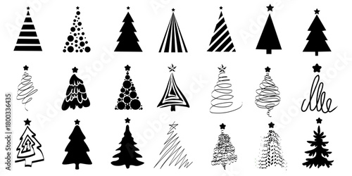 Black Christmas Tree Icon Set — Minimalist Holiday Vector Silhouettes