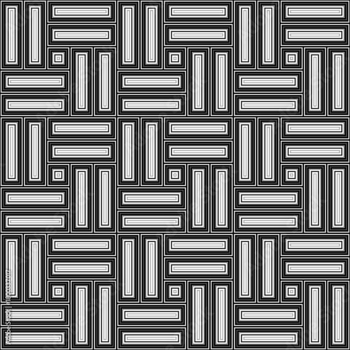 Parquet pattern. Basket weave motif. Braiding stripes ornament wallpaper. Seamless surface pattern design with black polygons. Digital paper for textile print, web designing. Ethnic embroidery art.