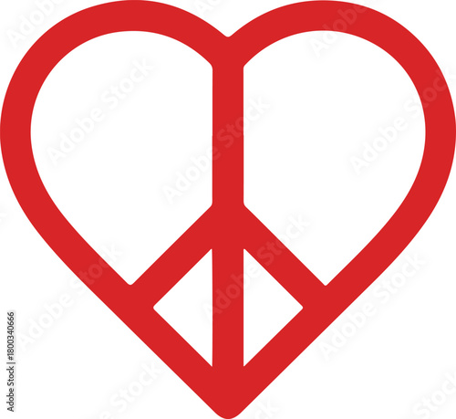 Red peace symbol merged with a heart shape, illustrating concepts of love, harmony, and global unity. a powerful emblem for peace advocacy.