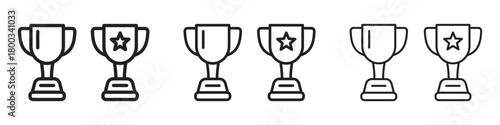Trophy Cup Thin Line Icon Set, Achievement, Victory, and Award Symbol.