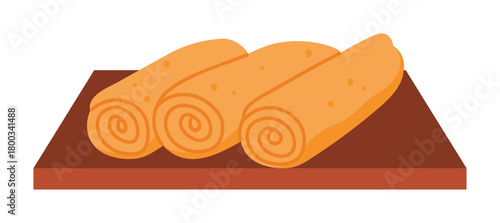 Three traditional Ethiopian injera rolls isolated on a wooden board food concept vector illustration