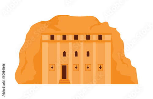Ancient Ethiopian rock hewn church architecture isolated on white background for history and travel vector illustration