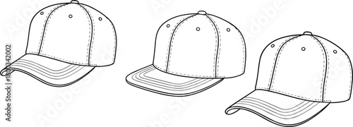 Baseball cap, sports headwear, black and white cap, fashion accessory, vector illustration, casual style, stitched cap, flat vector illustration