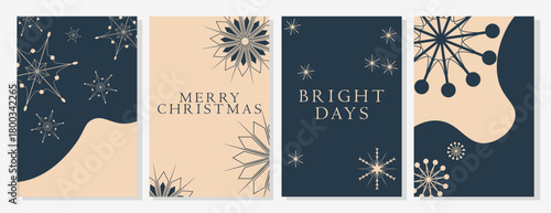 Minimalist Nordic Christmas Card Set with Geometric Snowflakes and Winter Abstract Shapes