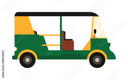 Minimal flat design of an Indian auto rickshaw taxi on a white isolated background vector illustration