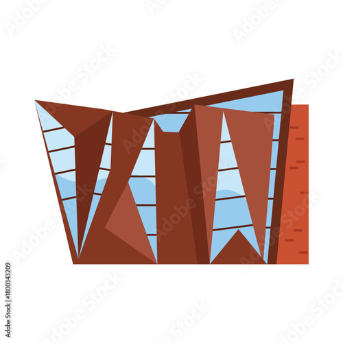 Abstract geometric Swedish building with sharp angles and glass windows on white isolated background vector illustration